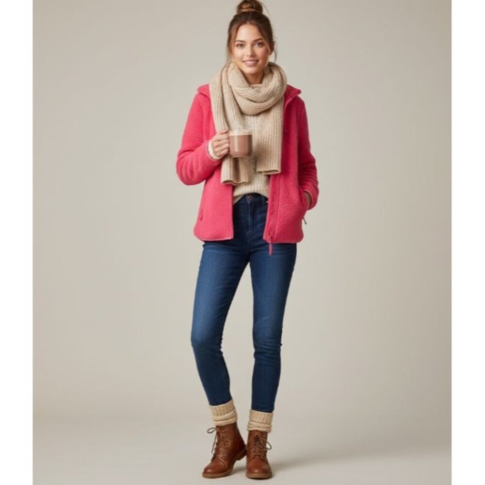 Talbots Full Zip Cozy Sherpa Jacket Hot Pink Women's Petite Size Small